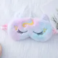 Cute plush unicorn sleep mask with colorful gradient fur and delicate embroidery details for rest. - Colorful Rainbow Green Purple