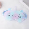 Cute plush unicorn sleep mask with embroidery eyelashes soft rabbit fur shading eye cover - Curled Lashes Colorful Blue
