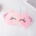 Pink fluffy unicorn sleep mask with cute embroidered eyelashes and soft plush rabbit fur texture - Curled Lashes Colorful Pink