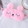 Cute pink plush rabbit ear eye mask, soft fuzzy sleep mask for travel and nap time - Rabbit Ear Pink