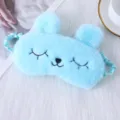 Cute blue plush sleep mask with soft fluffy ears and embroidered design for comfortable rest. - Rabbit Ears Sky Blue