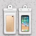 Waterproof phone pouch with triple seal and airbag design, white color, secure and dry for beach. - White