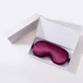 Burgundy imitation silk eye mask with luxury white gift box packaging for sleep and travel. - Gift Box / Dark Purple