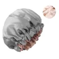 Gorro de dormir de satén doble capa para mujer, gorro gris con forro rosa para el cuidado del pelo. - Gris / Circunferencia de la gorra ajustable