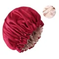 Gorro de dormir de satén de doble capa burdeos con forro champán, banda ancha para el cabello. - Burdeos / Circunferencia de la gorra ajustable