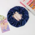 Cufflia da notte in seta a doppio strato, cappellino in raso blu navy per cura dei capelli. - Blu Notte (Circonferenza Cuffia Regolabile)