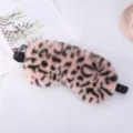Plush leopard print sleep mask for cozy home use, soft rabbit faux fur light blocking cover. - Fine Leopard Print / Pink