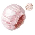 Pink satin sleep bonnet, double layer large night cap for hair care and soft home wear. - Light Pink / Adjustable Cap Circumference