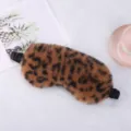 Leopard print plush sleep mask for women, soft furry fuzzy eye cover for travel, home sleep use. - Fine Leopard Print / Coffee