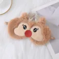 Masque de sommeil en peluche renne mignon avec bois pailletés, cache-yeux marron très doux. - Renne de Noël