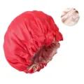 Large red double layer satin sleep cap for women hair care soft silk night bonnet sleep hat - Red / Adjustable Cap Circumference