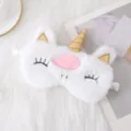 Masque de Sommeil Licorne en Peluche Blanche Yeux Brodes Mignon Design Dessin Anime - Oreilles Or