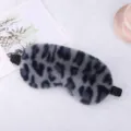 Grey leopard plush sleep mask, soft faux rabbit fur blackout eye cover for comfortable resting. - Leopard Print / Gray
