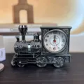 Vintage locomotive alarm clock creative metal desk clock for student gifts home decor - Pewter
