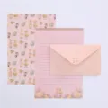 Cute aesthetic pink bear stationery set including lined letter paper, matching envelope and patterned paper. - Couple Bear / 3 Envelopes 6 Sheets