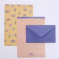 Cute stationery set with letter paper, purple envelope and adorable animal patterns for writing. - Raccoon / 3 Envelopes 6 Sheets