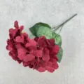 Burgundy artificial silk hydrangea flower with five forks for home wedding floral decoration. - Dark Red