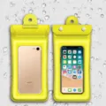 Waterproof phone pouch with three-layer seal and air bag floating design for swimming diving. - Yellow