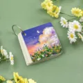Mini blocco note con rilegatura ad anelli, design artistico a pittura ad olio, pratico, 7x7cm - Mare di fiori al chiaro di luna