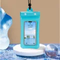 Pochette étanche pour téléphone avec triple étanchéité airbag et lanière de sport. - Bleu clair