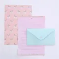 Cute Korean stationery set with pink rocking horse letter paper, envelope and patterned sheet. - Pink Rocking Horse / 3 Envelopes 6 Sheets