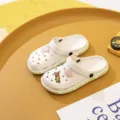 White couple garden clogs with cartoon charms and letter print casual beach shoes for daily wear - 36 / Women's White