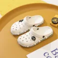 Couple white garden shoes breathable hole clogs casual beach shoes with English letter prints - 40 / Men's White