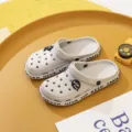 Grey couple cartoon letter garden clogs, breathable beach shoes with cute charms. - Gray