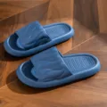 Dark blue thick-soled couple home slippers with wave pattern, comfortable and lightweight design. - Dark Blue