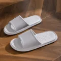 Grey EVA home slippers, comfortable casual indoor shower slip-on shoes with striped strap design. - Gray