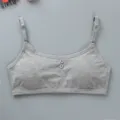 Girls cotton training bra gray camisole thin strap cute floral buttons underwear top - One Size / Gray