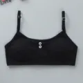 Black teen girl camisole bra, cotton developmental underwear with adjustable thin straps. - One Size / Black