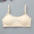 Comfortable teen training bra with adjustable thin straps and cute front buttons for daily wear. - One Size / Nude