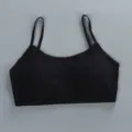 Black cotton camisole bra for young girls, comfortable wireless double strap vest. - One Size / Black