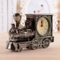 Vintage locomotive shaped quartz alarm clock, creative table decor and home gift. - Pewter