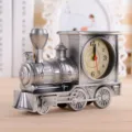 Silver vintage locomotive clock, creative plastic model alarm clock for home decor desktop. - Silver