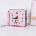 Cute pink square quartz alarm clock for bedroom bedside, mini plastic desk clock for students. - No Battery / 182 Square Clocks - Pink