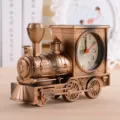Vintage steam locomotive design quartz alarm clock, retro bronze desktop ornament for home decor. - Bronze