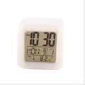 LED digital alarm clock, color changing cube night light clock with time temperature display. - Three-Battery Model / White