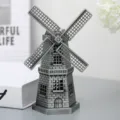 Metal windmill model desktop ornament, vintage European home decor craft figurine for living room. - Silver