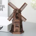 Bronze metal windmill model desktop ornament, European style home decor craft sculpture. - Copper
