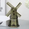 Vintage metal windmill figurine, bronze European style decorative tabletop model for home. - Bronze