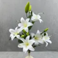 Artificial white lily flower branch detail, perfect for wedding and home tabletop decoration. - Size 7
