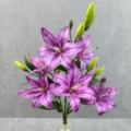 Purple artificial lily flower detail closeup, perfect for home and wedding floral decoration. - Size 8