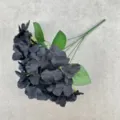 Black artificial hydrangea silk flower detail, 5-fork large petals for home floral decor. - Black