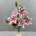 Detail shot of artificial lily flower bouquet with pink white spotted blooms for home decor. - Size 11