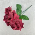 Artificial hydrangea flower branch fake silk floral dark red home decor detail shot. - Burgundy