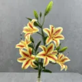 Artificial lily flower bouquet detail view, realistic yellow red spotted floral decor. - Size 12