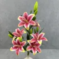 Details of 6-head artificial pink lily flower bouquet, perfect for home and wedding decor. - Size 13