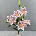 Artificial lily flowers detail shot, pink and white faux floral bouquet for home decor. - Size 16